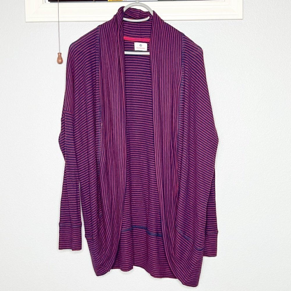 Anthropologie Sundry Striped Comfortable Cozy Cardigan Navy Maroon Size 2 M - Picture 2 of 11